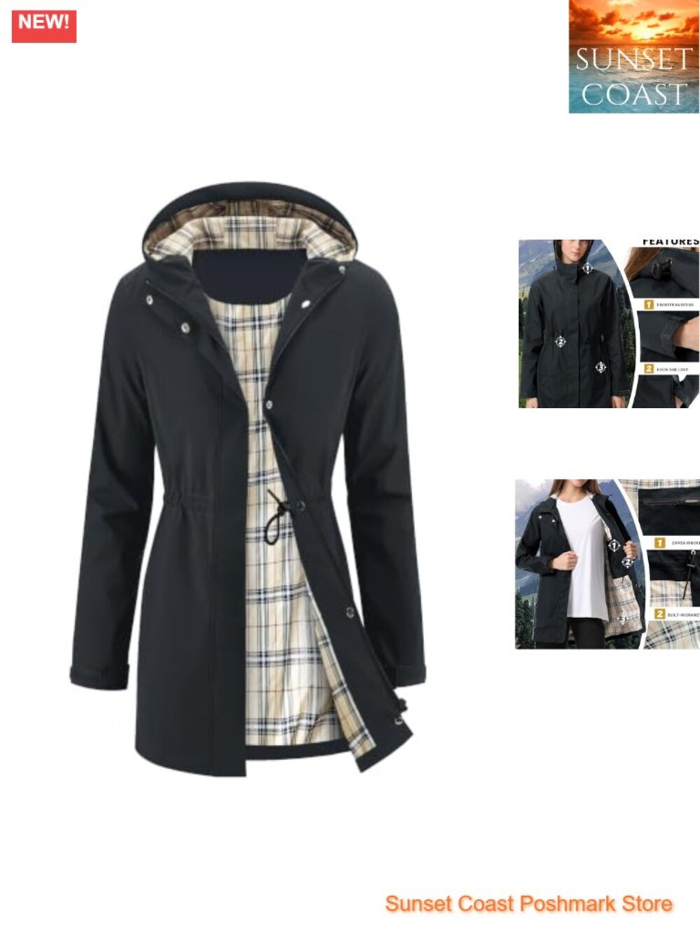 Waterproof Long Rain Jacket Packable Hooded Windbreaker